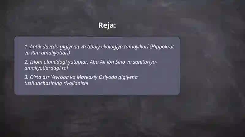 Gigiyena va tibbiy ekologiya fanining rivojlanish tarixi Abdujabborov Husniddin 2