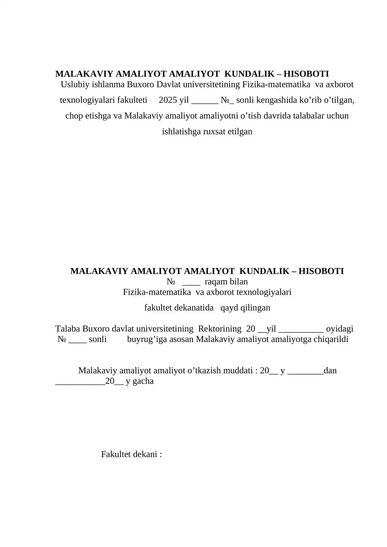 MALAKAVIY AMALIYOT AMALIYOT KUNDALIK – HISOBOTI 2