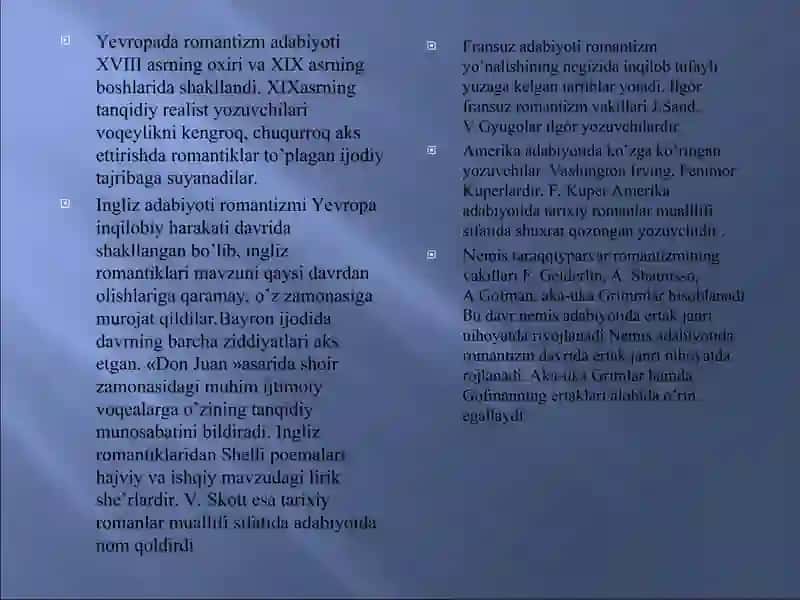 XIX asr Fransuz, Amerika, Nemis romantizmi 2
