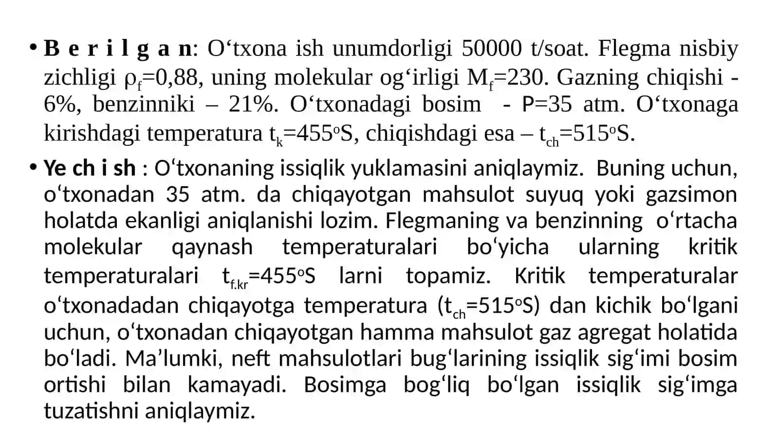 Piroliz jarayonining moddiy balansi va pirogazni toblash jarayonini hisoblash 2