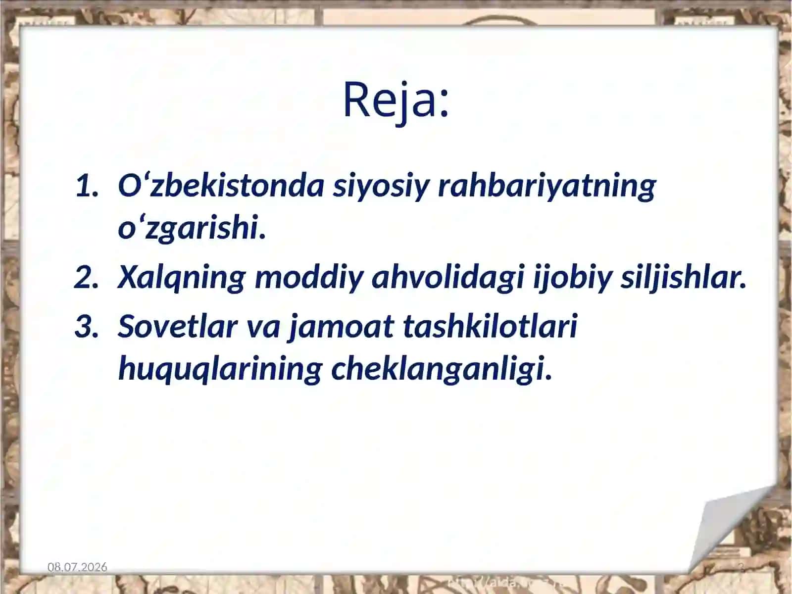 O‘zbekistonning siyosiy hayotidagi o‘zgarishlar hamda sovetlarning partiya organlariga qaramligi 2