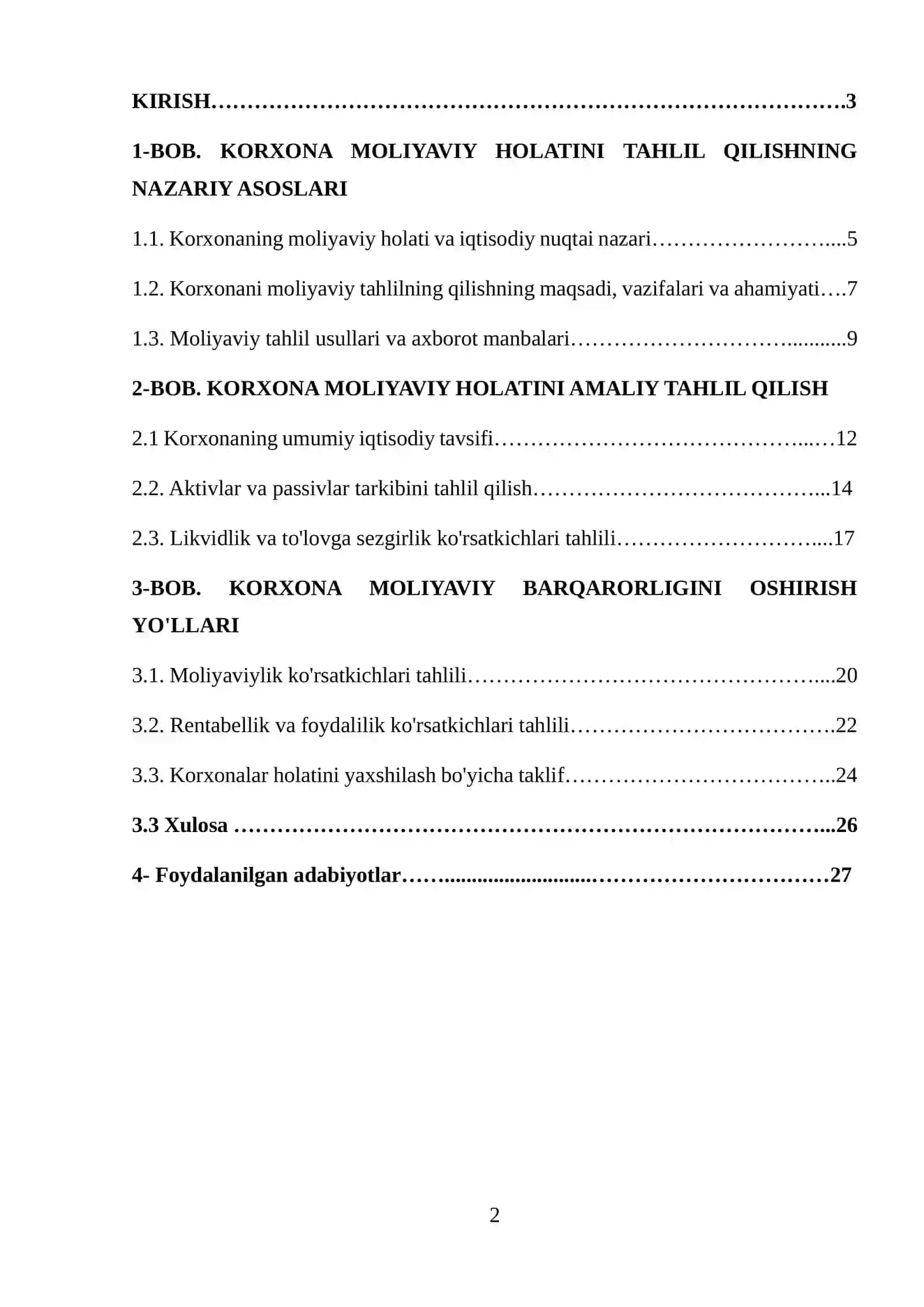 Korxona moliyaviy barqarorligini tahlil qilish 2