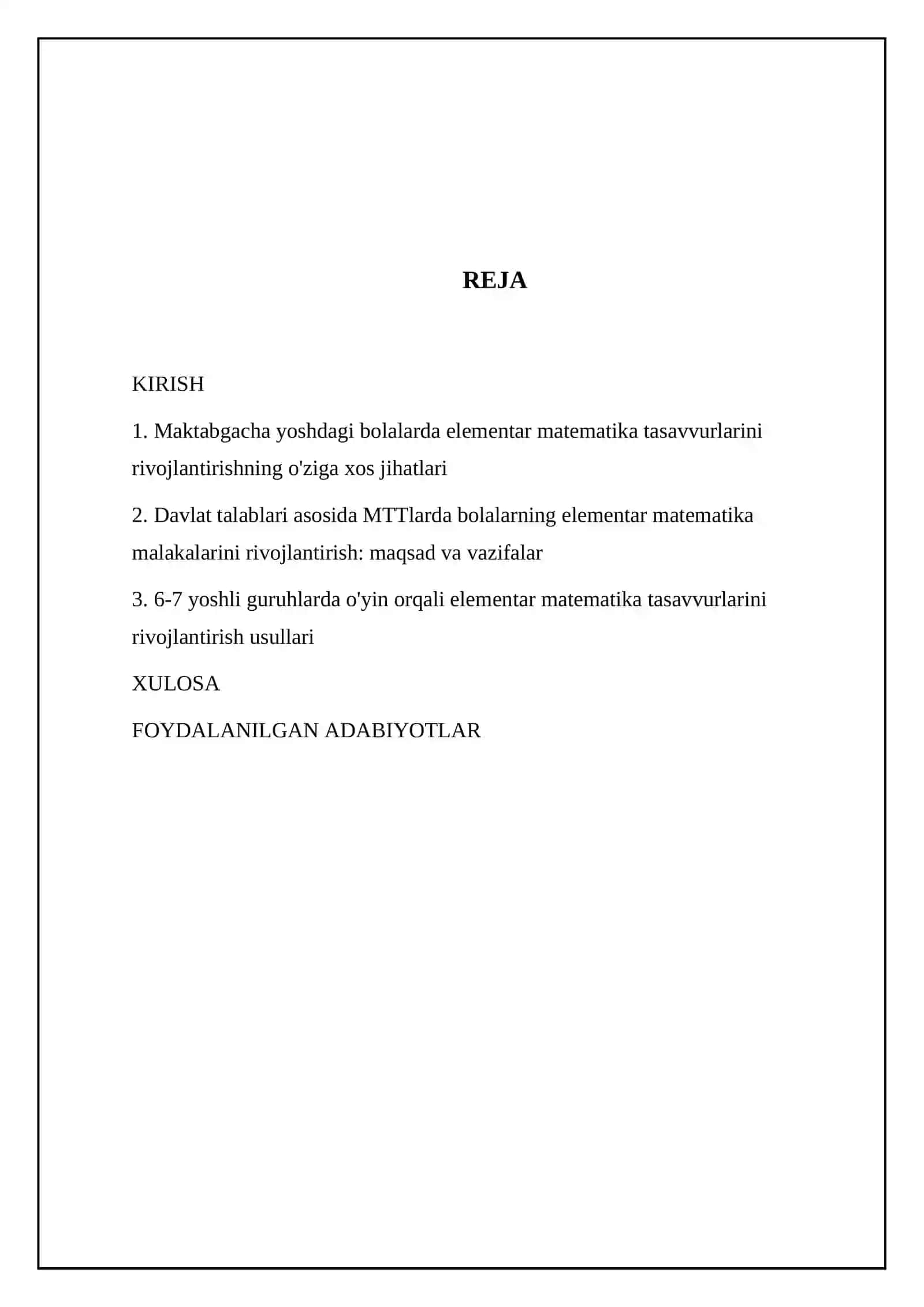 Mavzu: Mavzu davlat talablar asosida elementar matematika tasavvurlarni 2