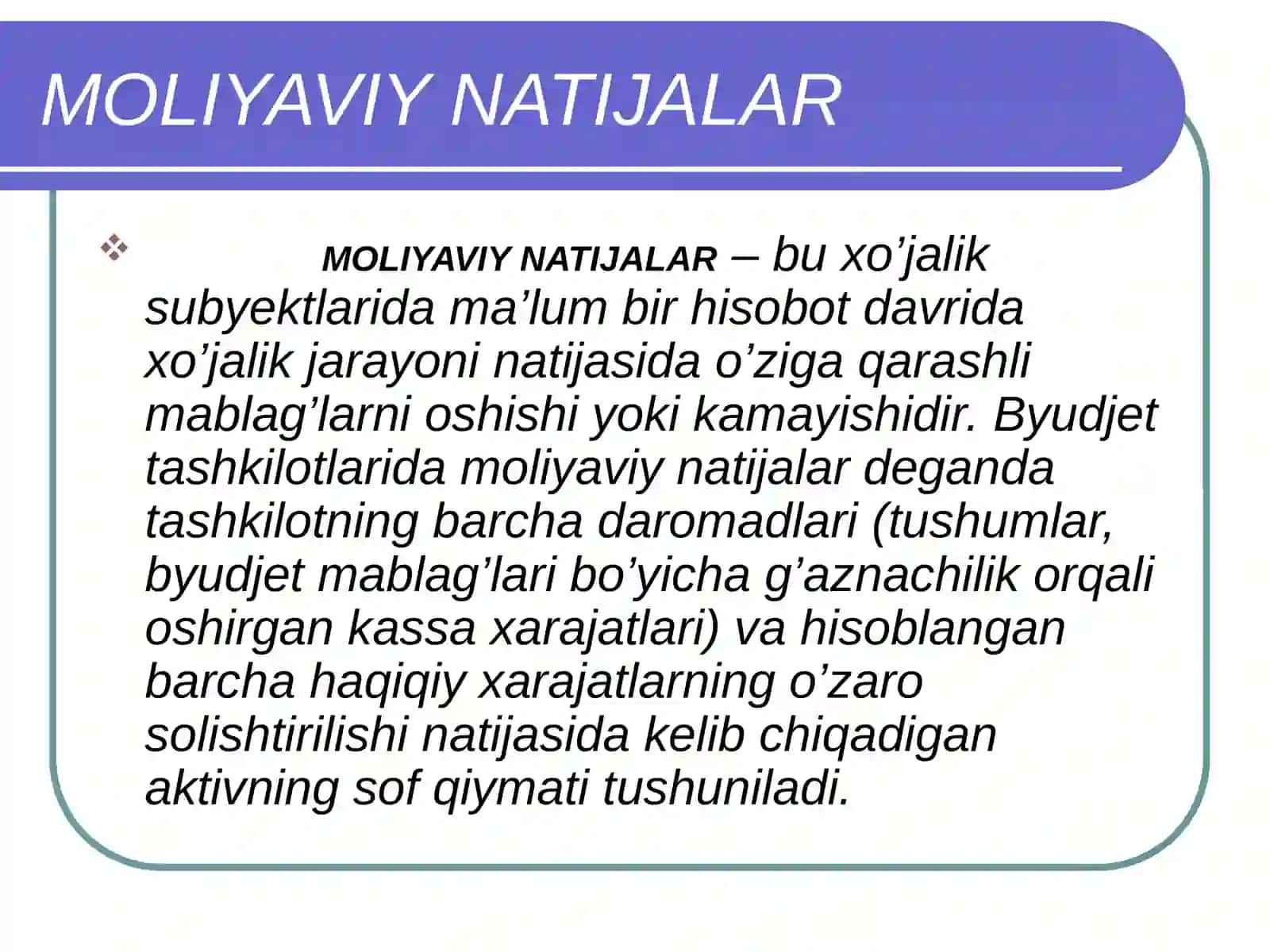 MOLIYAVIY NATIJALAR HISOBI 2