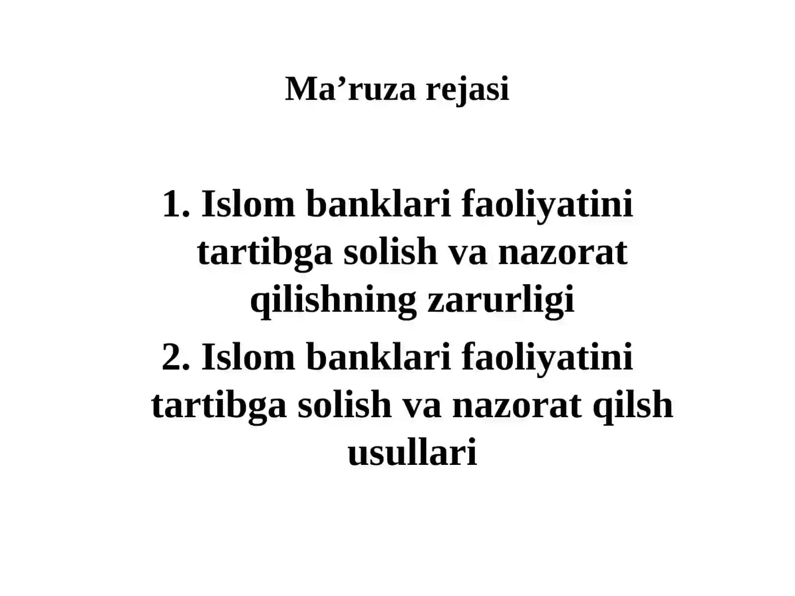 Islom banklari faoliyatini tartibga solish va nazorat qilish 2