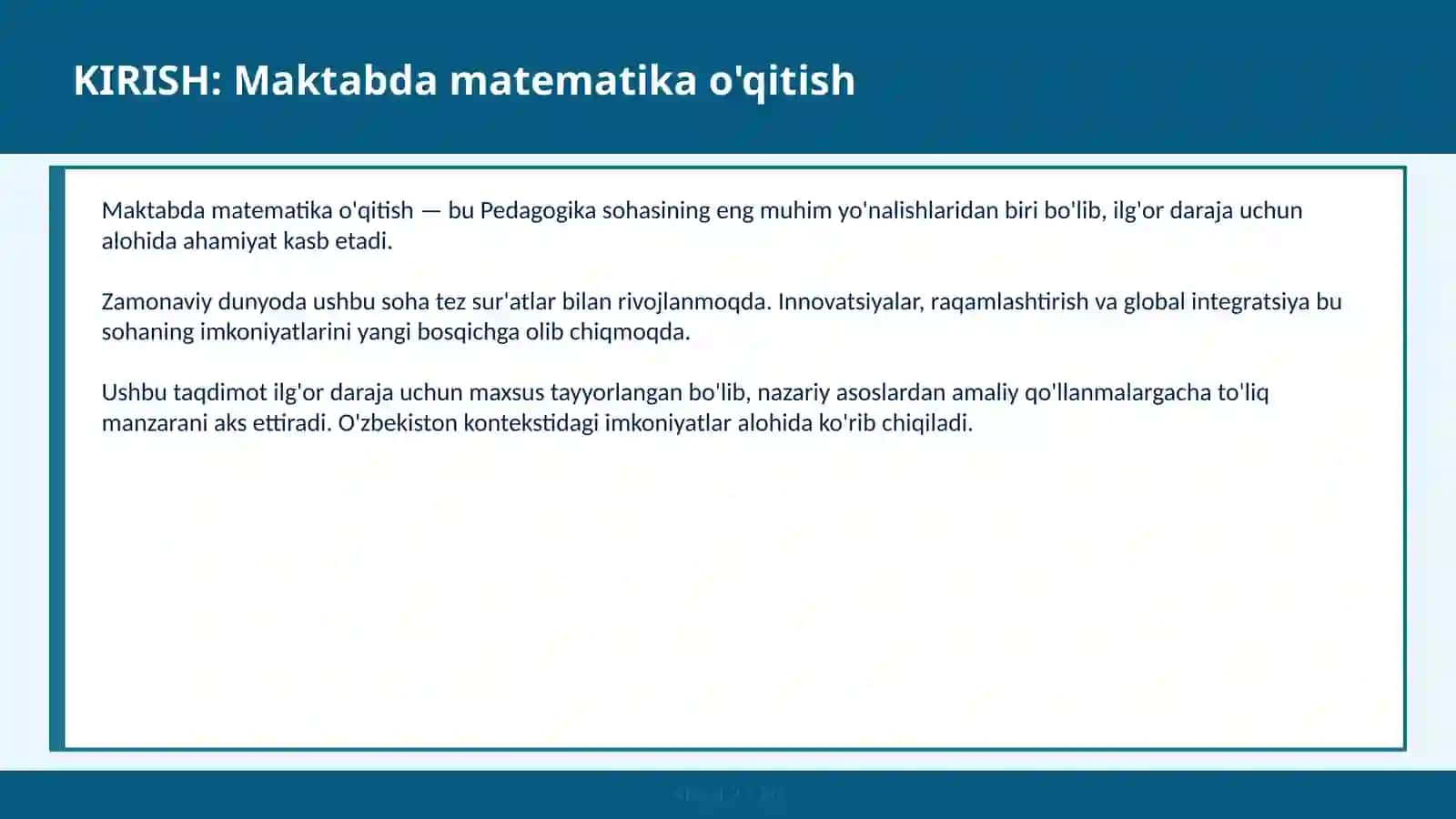 MAKTABDA MATEMATIKA O'QITISH 2
