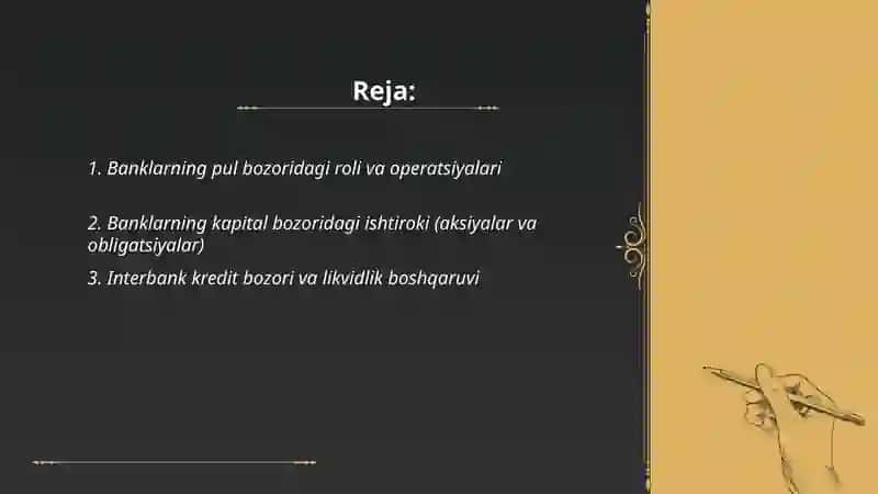 Banklarning moliya bozorlaridagi faoliyati 2
