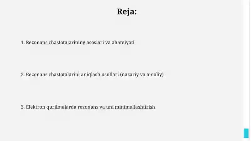 Elektron vositalarning rezonans chastotalarini aniqlash 2