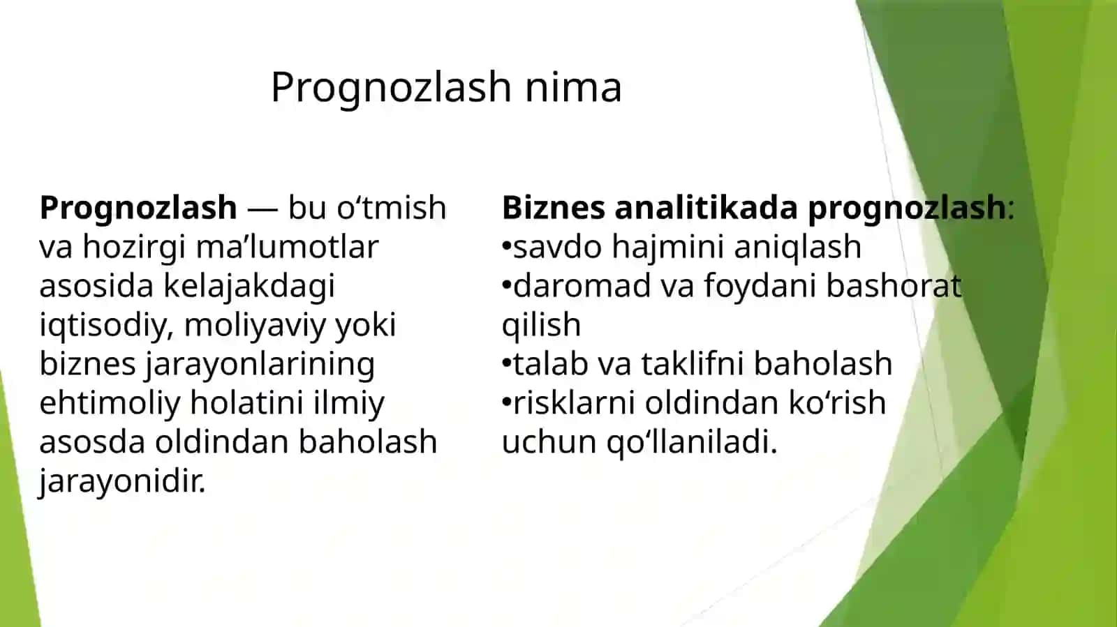 Prognozlash usullari va Ma’lumotlar konchiligiga kirish 2