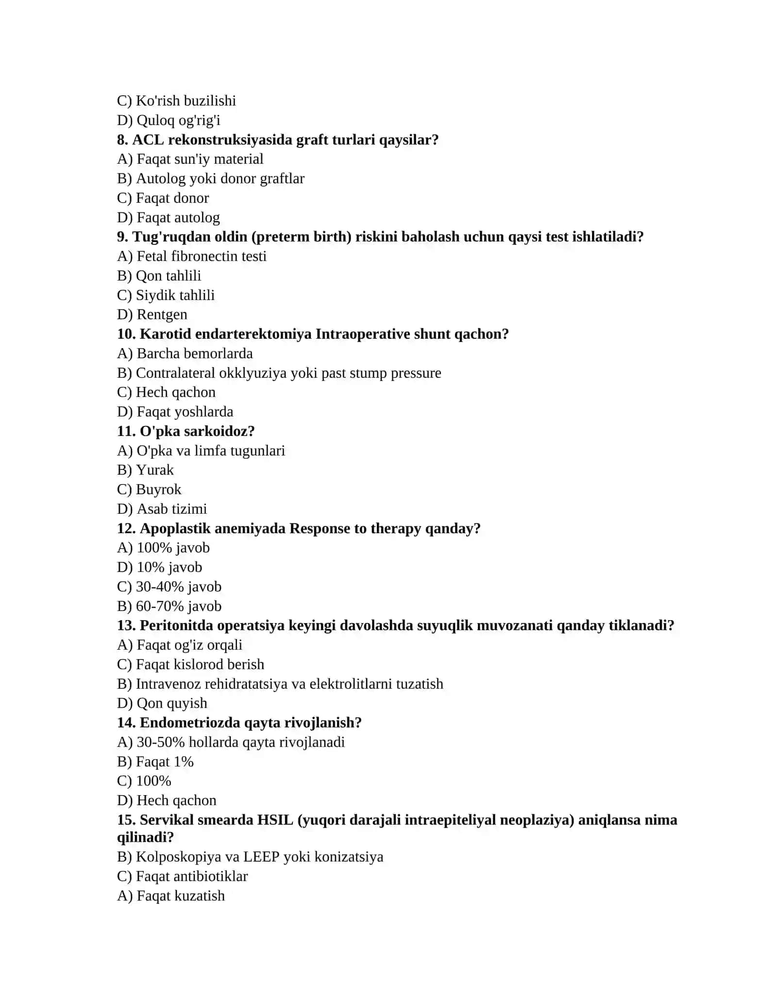 Tibbiyot testlari 2026 2