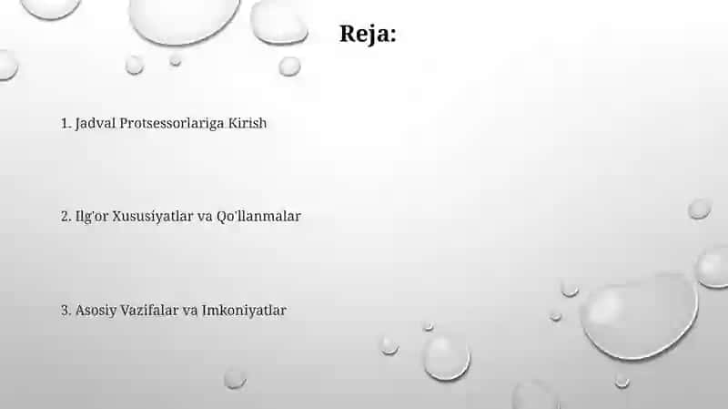 Elektron jadval protsessorlari, ularning vazifasi va imkoniyatlari 2