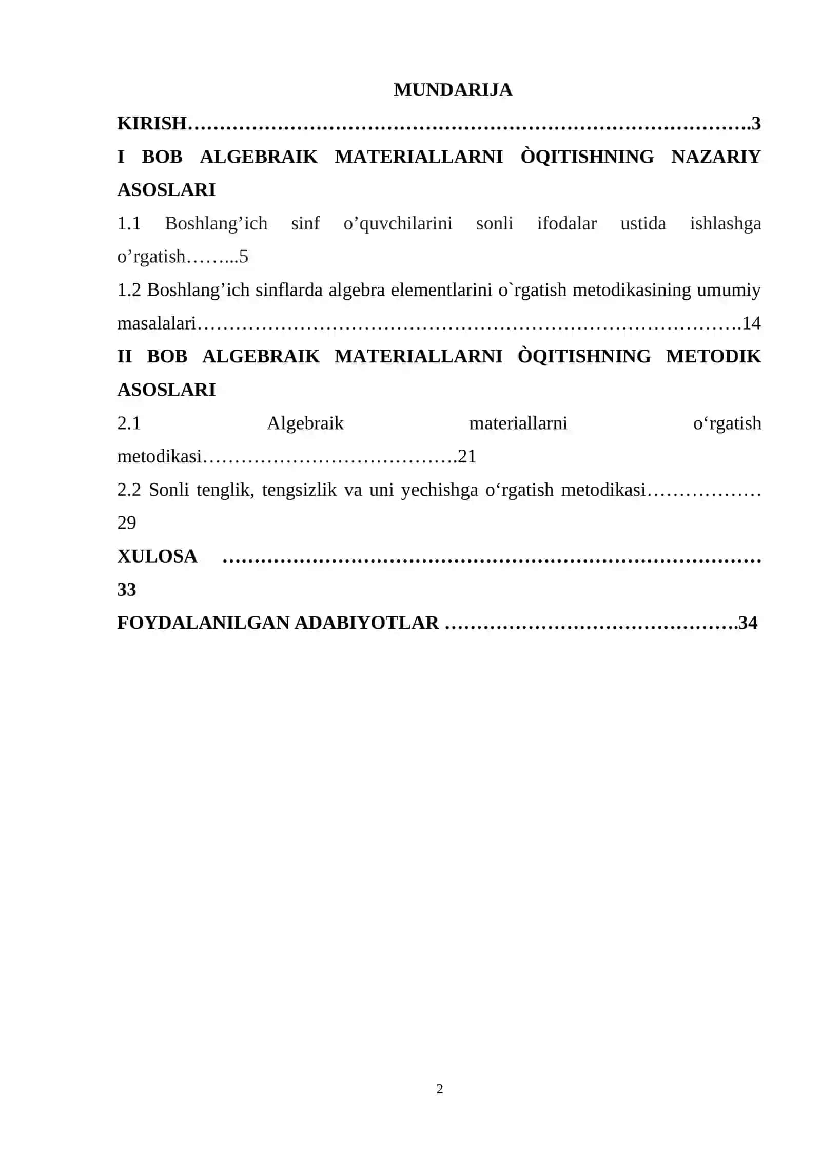 ALGEBRAIK MATERIALLARNI O‘QITISH METODIKASI 2