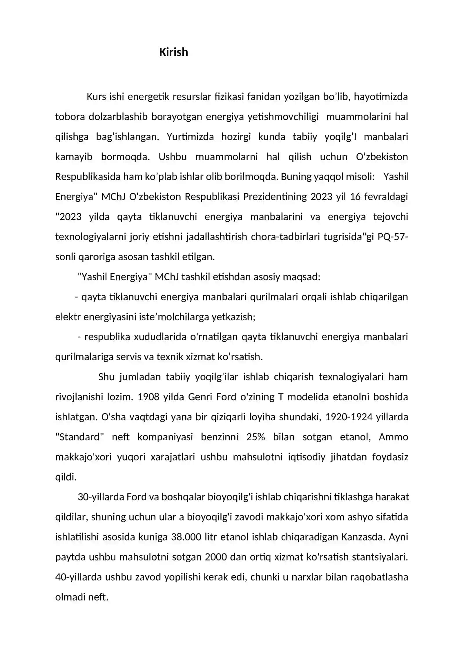 Suyuq holatdagi  bioyoqilg’ilar mavzusida tayyor kurs ish. 2
