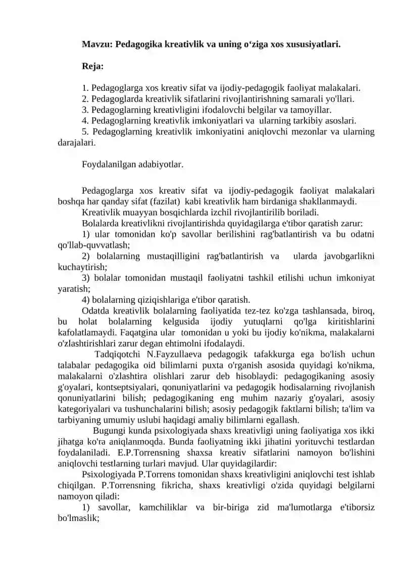 Pedagogika kreativlik va uning o‘ziga xos xususiyatlari 2