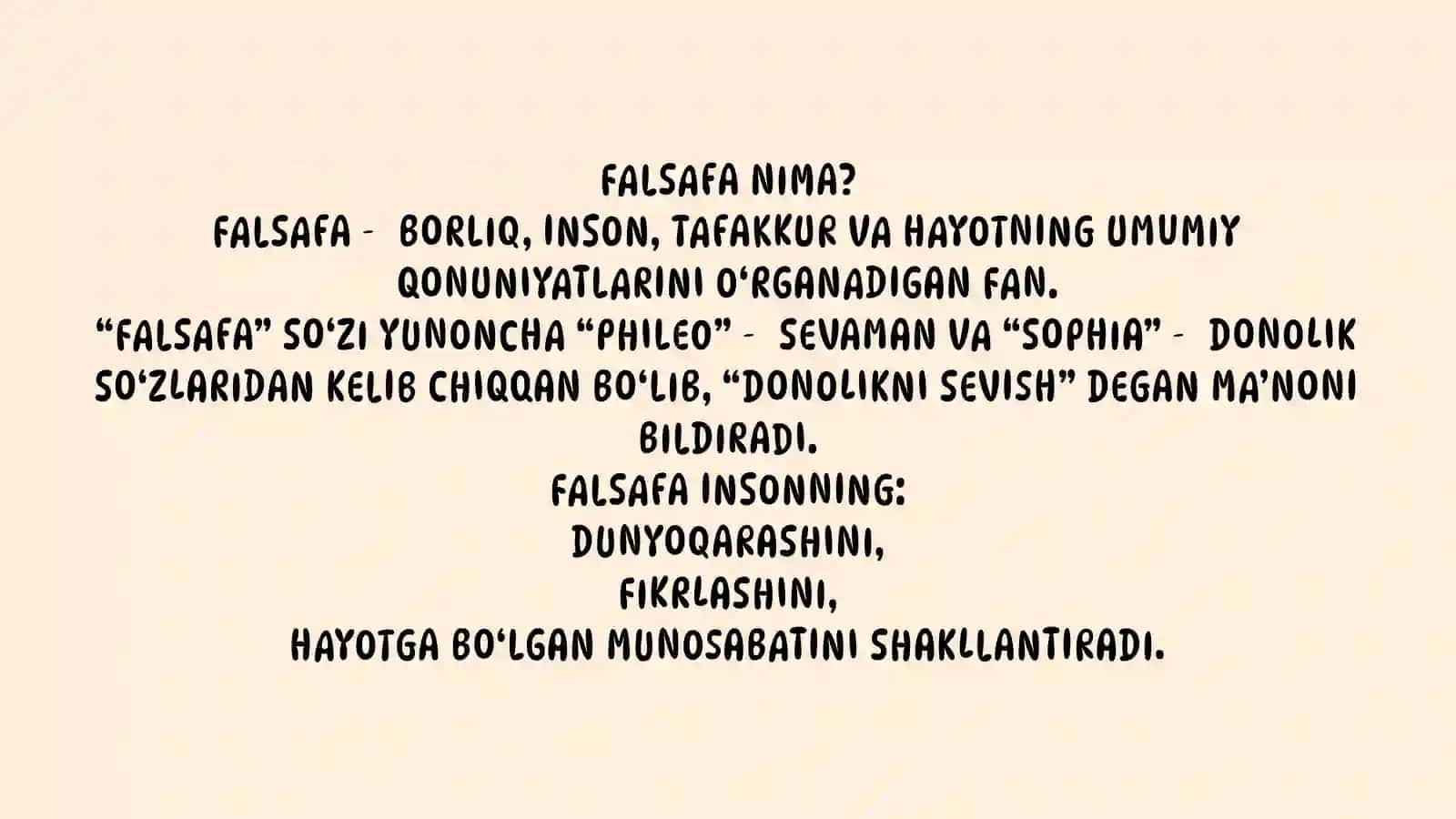 FALSAFA FANING PREDMITE MAZMUNI VA JAMAYATDAGI ROLI 2