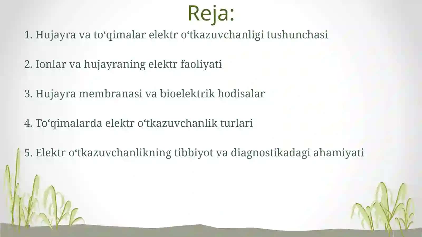 BIOFIZIKA fanidan oraliq nazorat uchun “Hujayra va to'qimalarning elektro'tkazuvchanligi" Mavzusida MUSTAQIL TA'LIM ISHI 2
