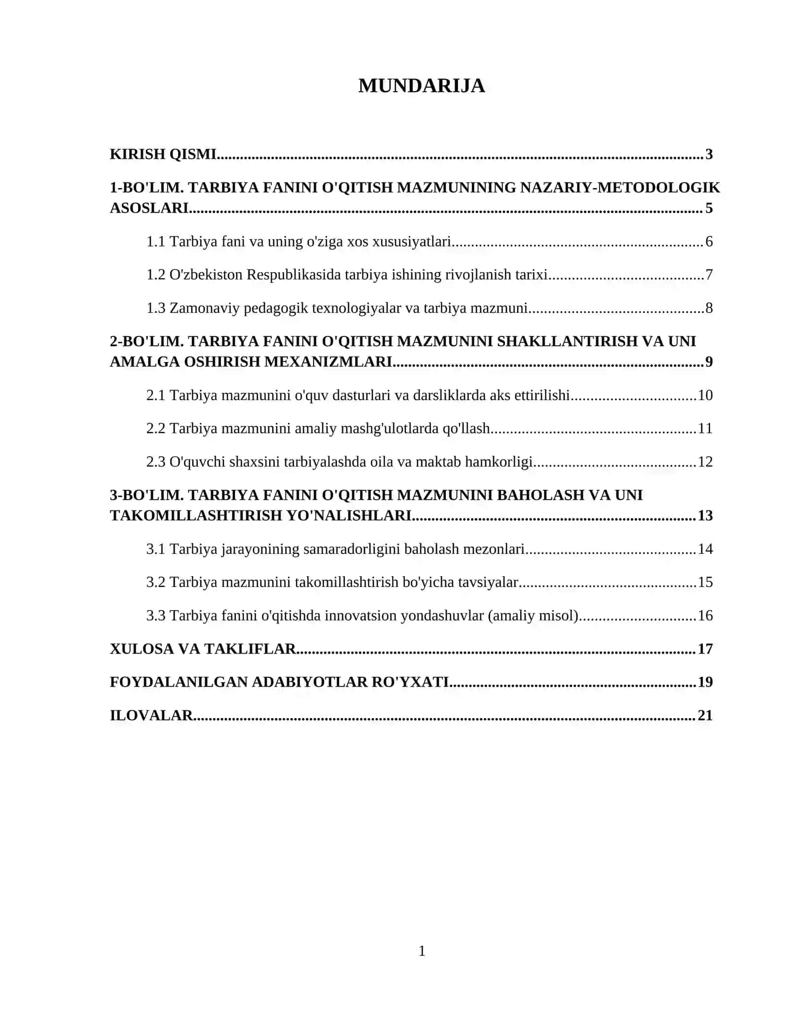 Tarbiya fanini oʻqitish mazmuni 2