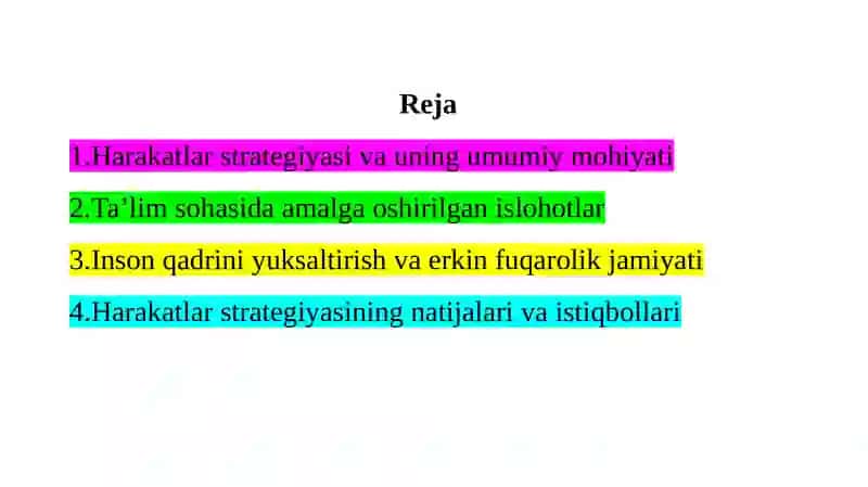 2017–2021-yillarda O'zbekiston Respublikasini rivojlantirishning beshta ustuvor yo'nalishi bo'yicha Harakatlar strategiyasining amalga oshirilishi va uning ta'lim sohasidagi natijalari. Inson qadrini yuksaltirish va erkin fuqarolik jamiyatini yanada rivojlantirish orqali xalqparvar davlat barpo etish. 2
