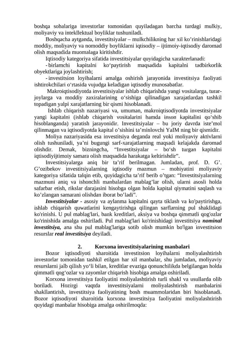 KORXONANING INVESTITSION FAOLIYATI 2