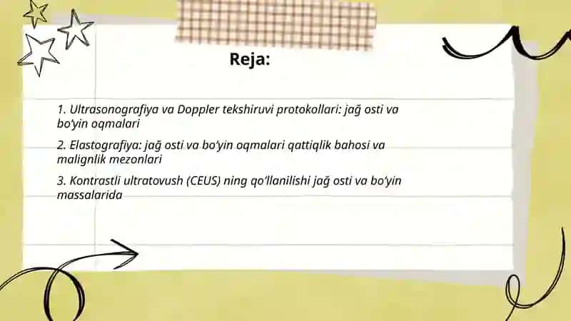 Zamonaviy tekshirish usullarini qoʻllash koʻrsatmalari Jağ osti va boʻyin oqmalari 2