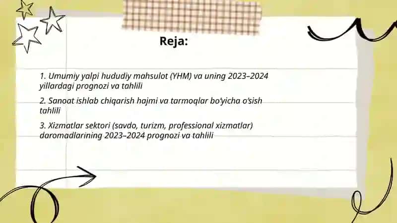 Toshkent shaxri va Shayhontoxur tumanining 2023 2024 yillardagi tahminan iqtisodiy korsatkichlari va taxlili 2