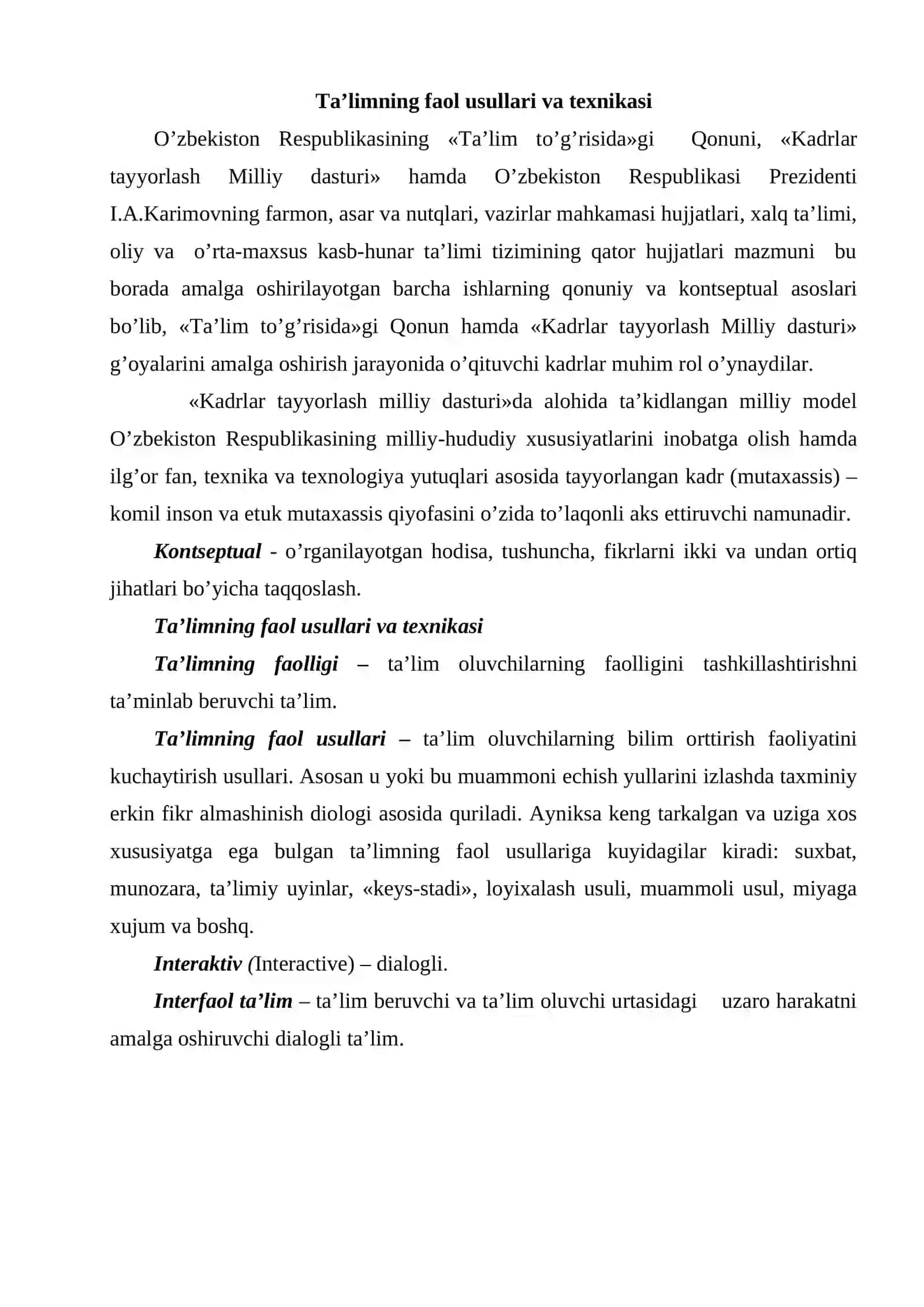 Kasbiy pedagogik faoliyatning kontseptual asoslari 2