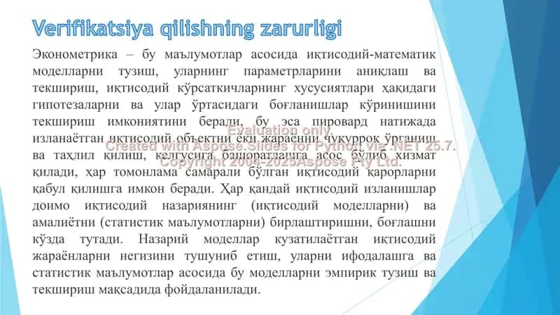 Ekonometrik modellar sifatini baholash va verifikatsiyasi 2