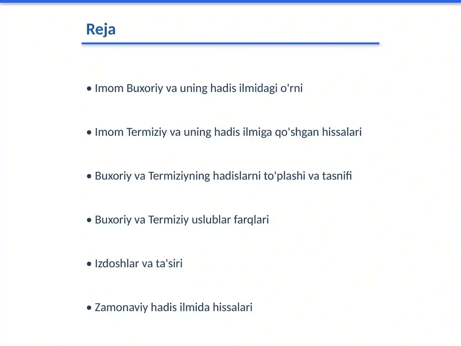 Imom Buxoriy va Imom Termiziyning hadis ilmiga qo'shgan hissalarining qiyosiy tahlili 2