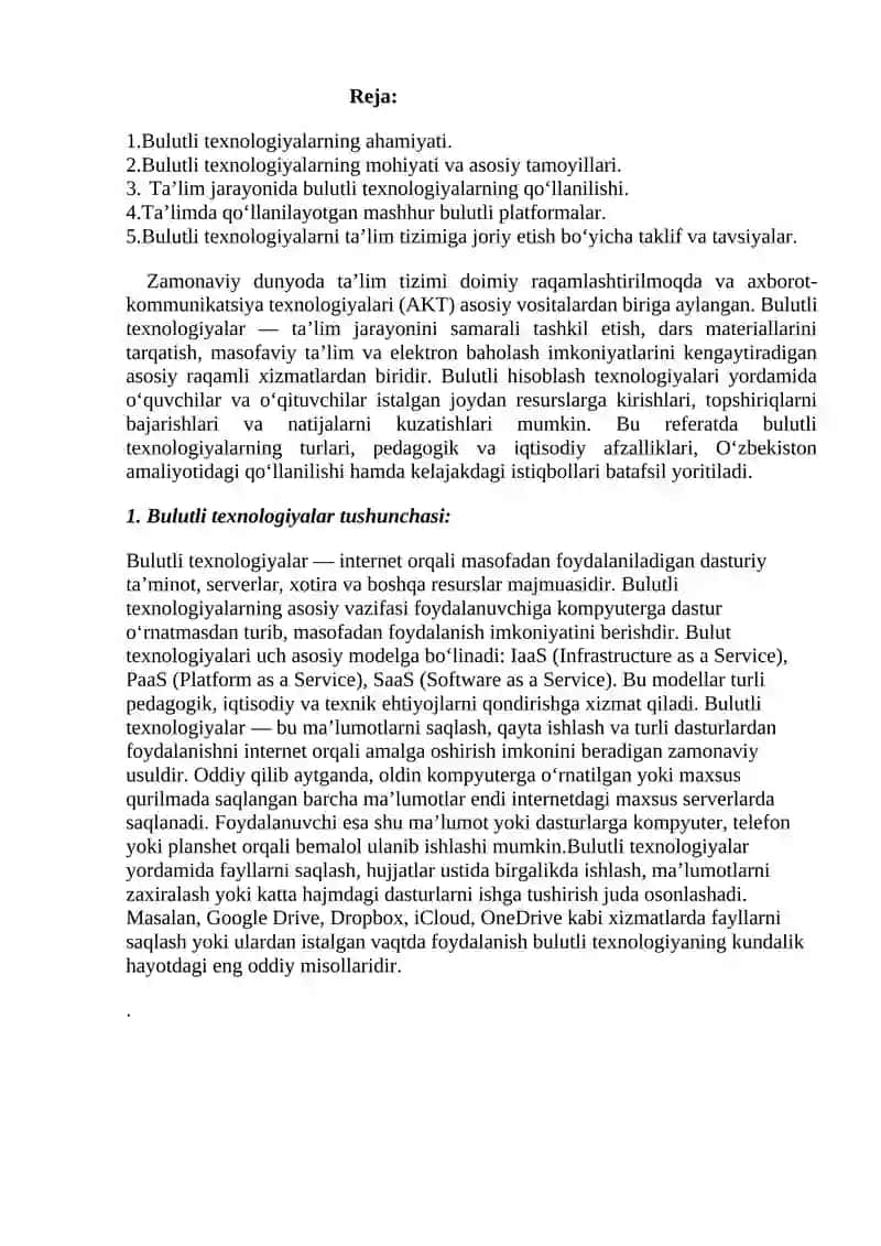 Talim jarayonida bulutli texnologiyalardan foydalanish 2