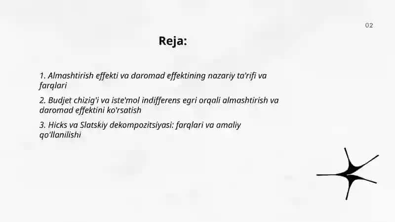 Almashtirish samarasini va daromad samarasini amalda qo’llash 2