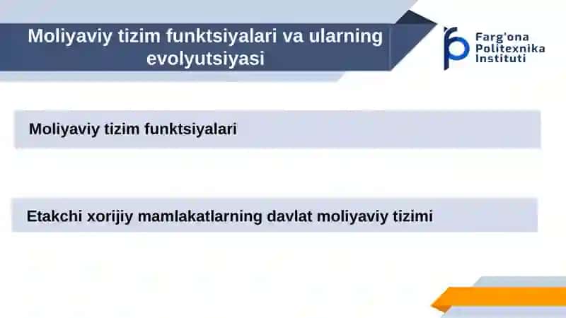 Moliyaviy tizim funktsiyalari va ularning evolyutsiyasi 2