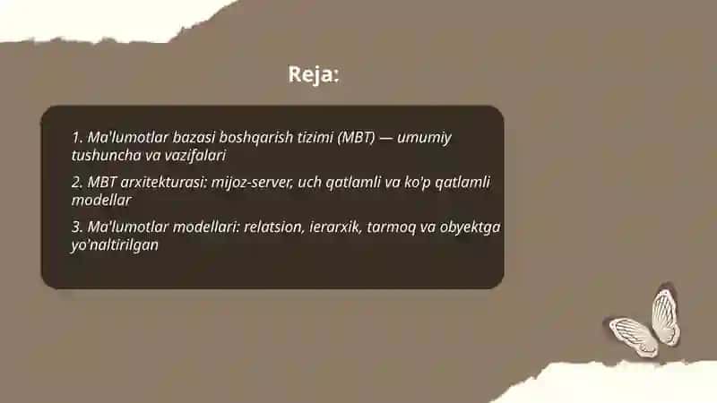 Ma'lumotlar bazasi boshqarish tizimlari 2