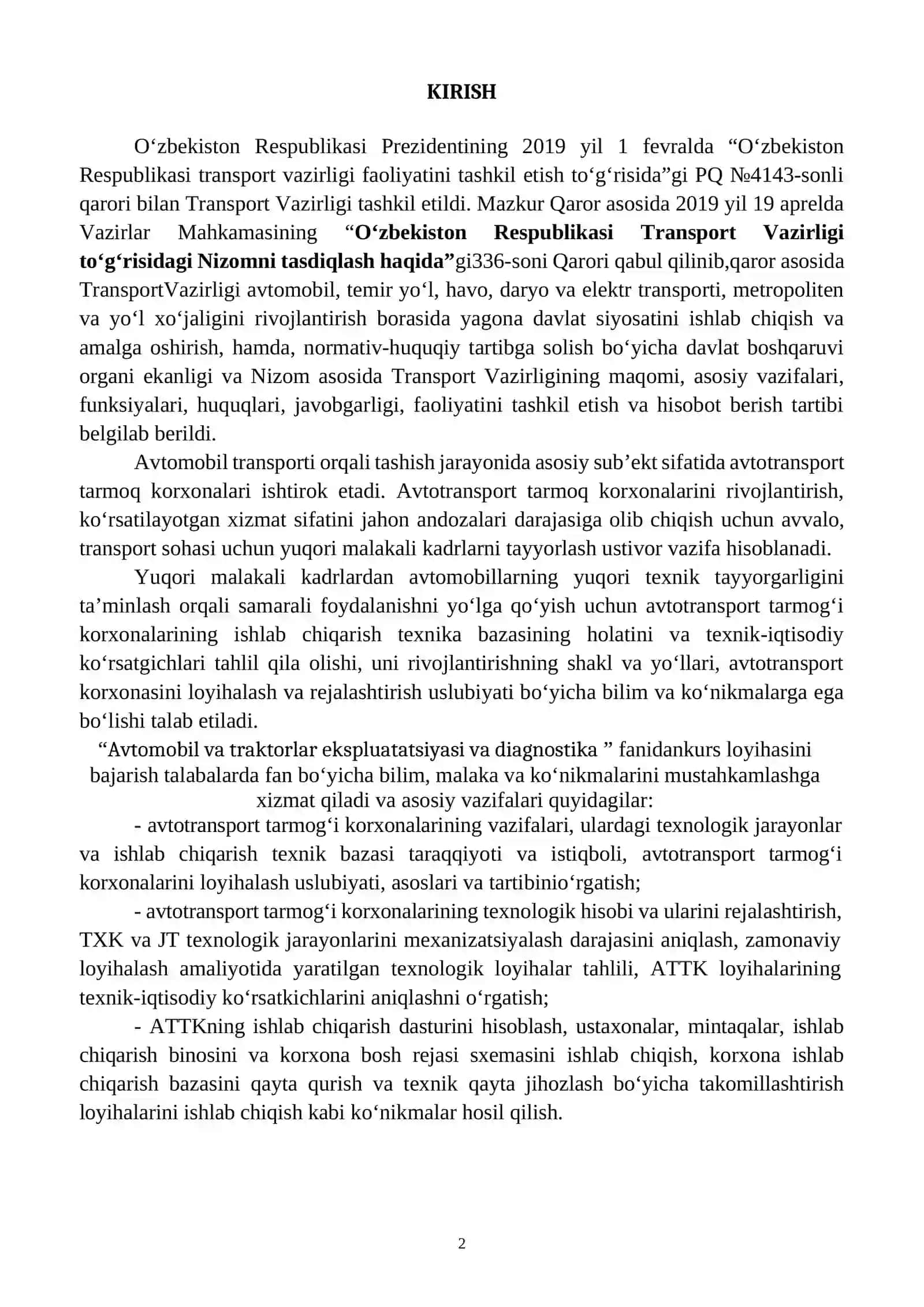 Avtomobil va traktorlar ekspluatatsiyasi va diagnostika 2