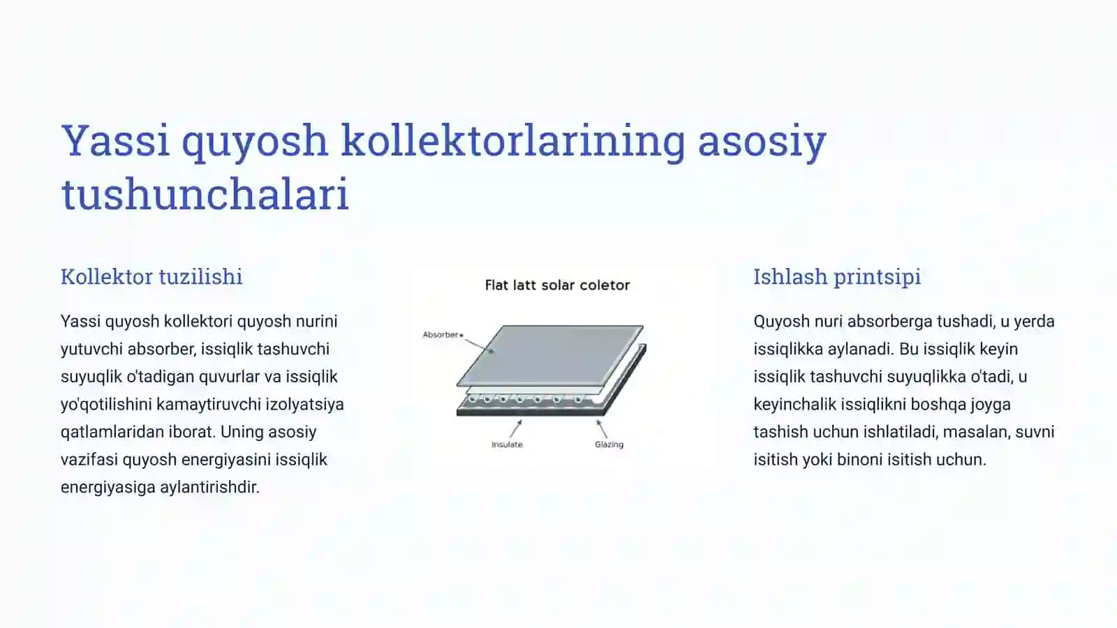 Yassi quyosh kollektorlarining issiqlik samaradorligini aniqlash 2