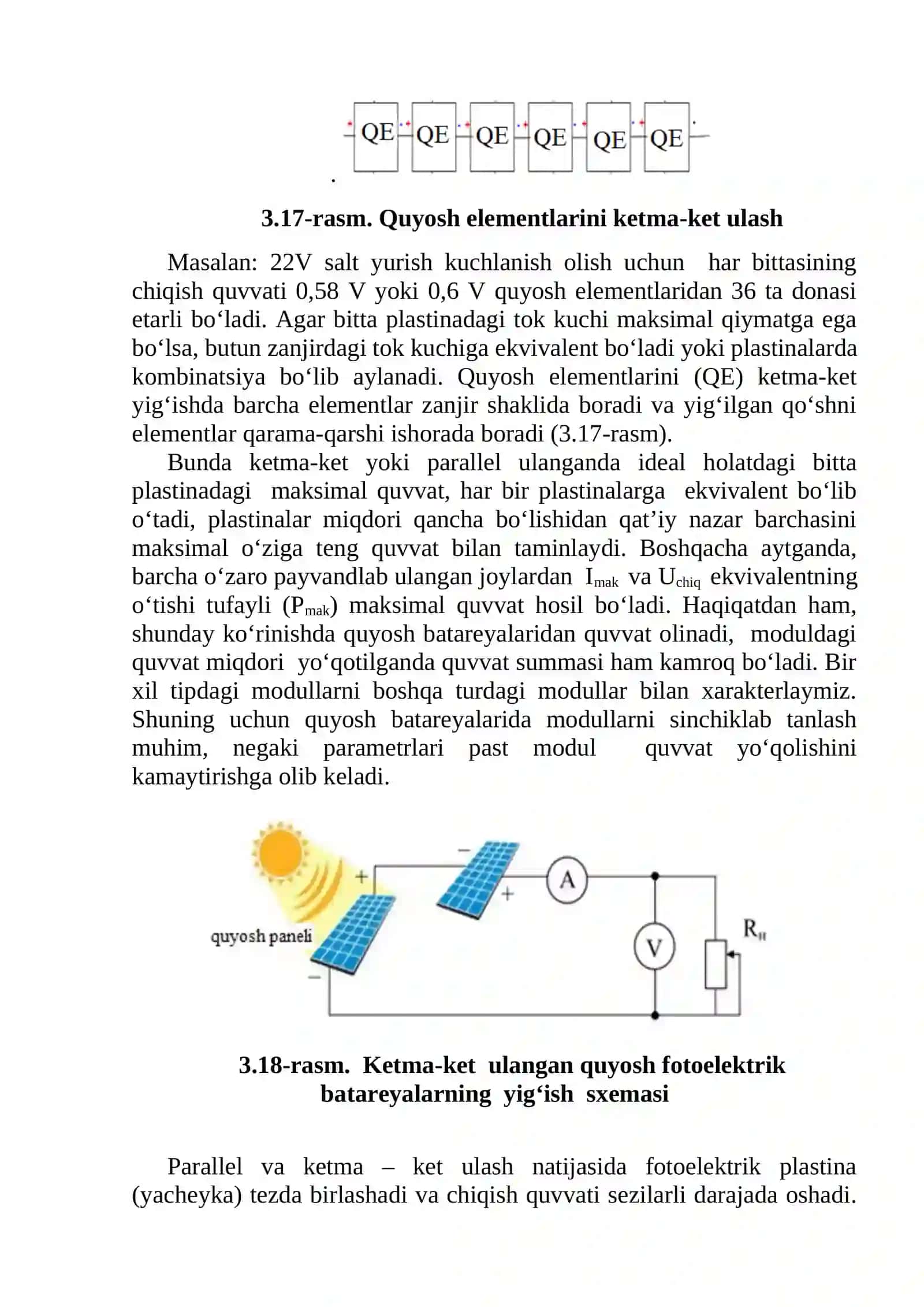 Quyosh elementlari va modullarni ketma-ket va parallel ulash 2