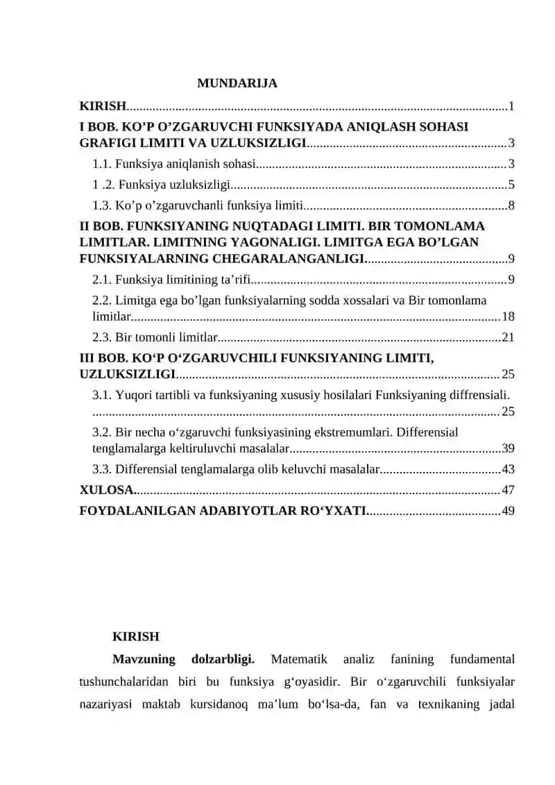Ko‘p o‘zgaruvchili funksiyaning aniqlanish sohasini topishga doir misollar. Ko‘p o‘zgaruvchili funksiyaning (karrali) va takroriy limitlarini hisoblash 2