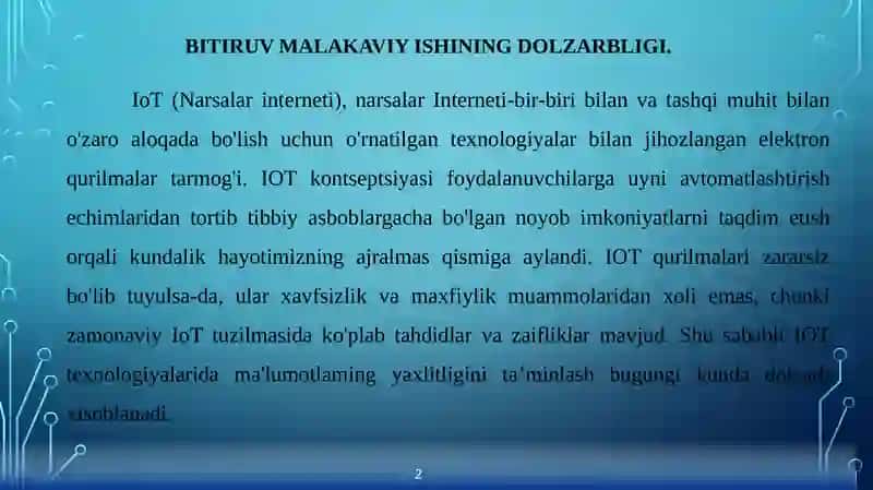 Internet of things (IOT) dama’lumotlamingyaxlitliginita’minlashusullaritahlili 2