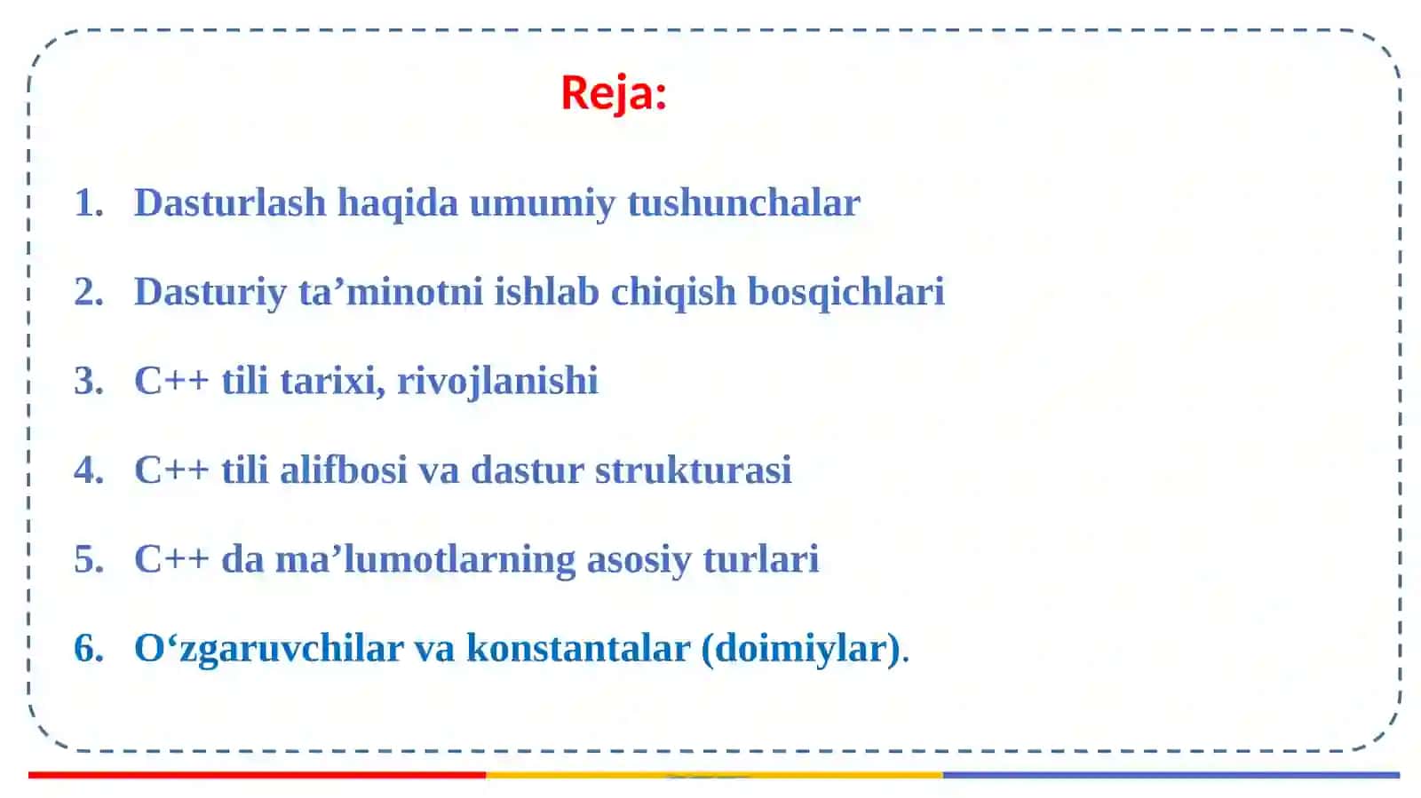 Dasturlashga kirish, dasturlashning asosiy tushunchalari 2