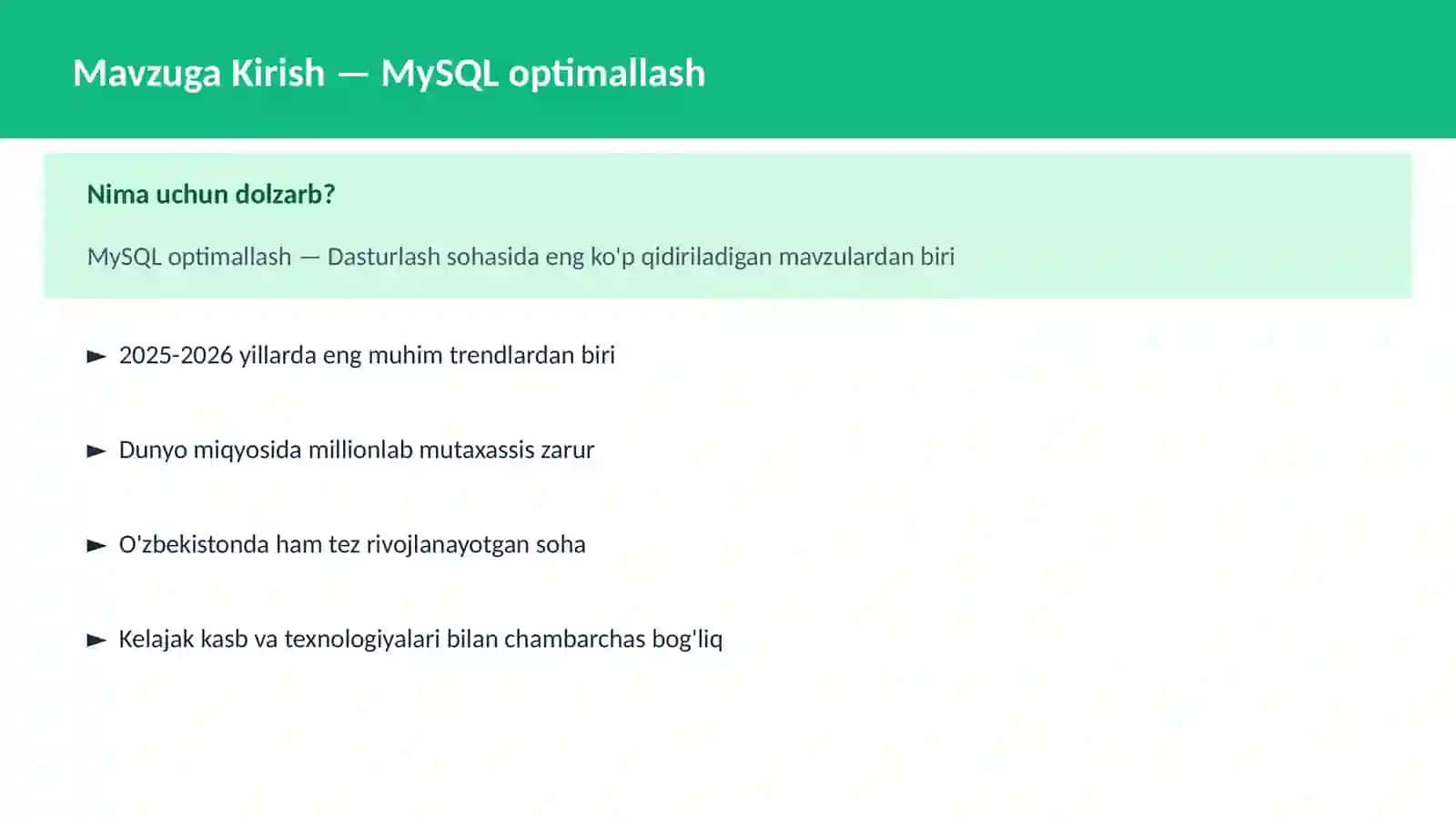 MySQL optimallash 2