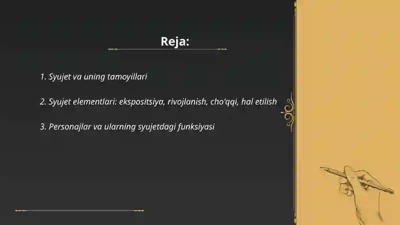 Syujet unsurlari.Badiiy asar tahlili misolida 2