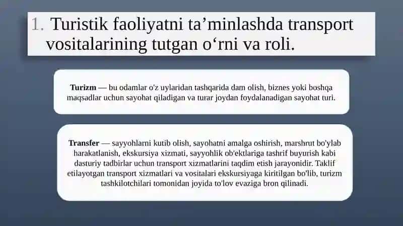 Mehmondo‘stlik industriyasida transport vositalari 2