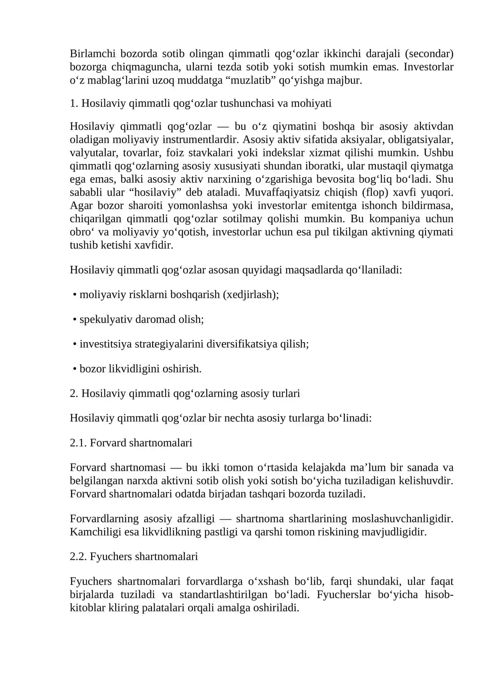 Hosilaviy Qimmatli Qog'ozlar Bozori 2