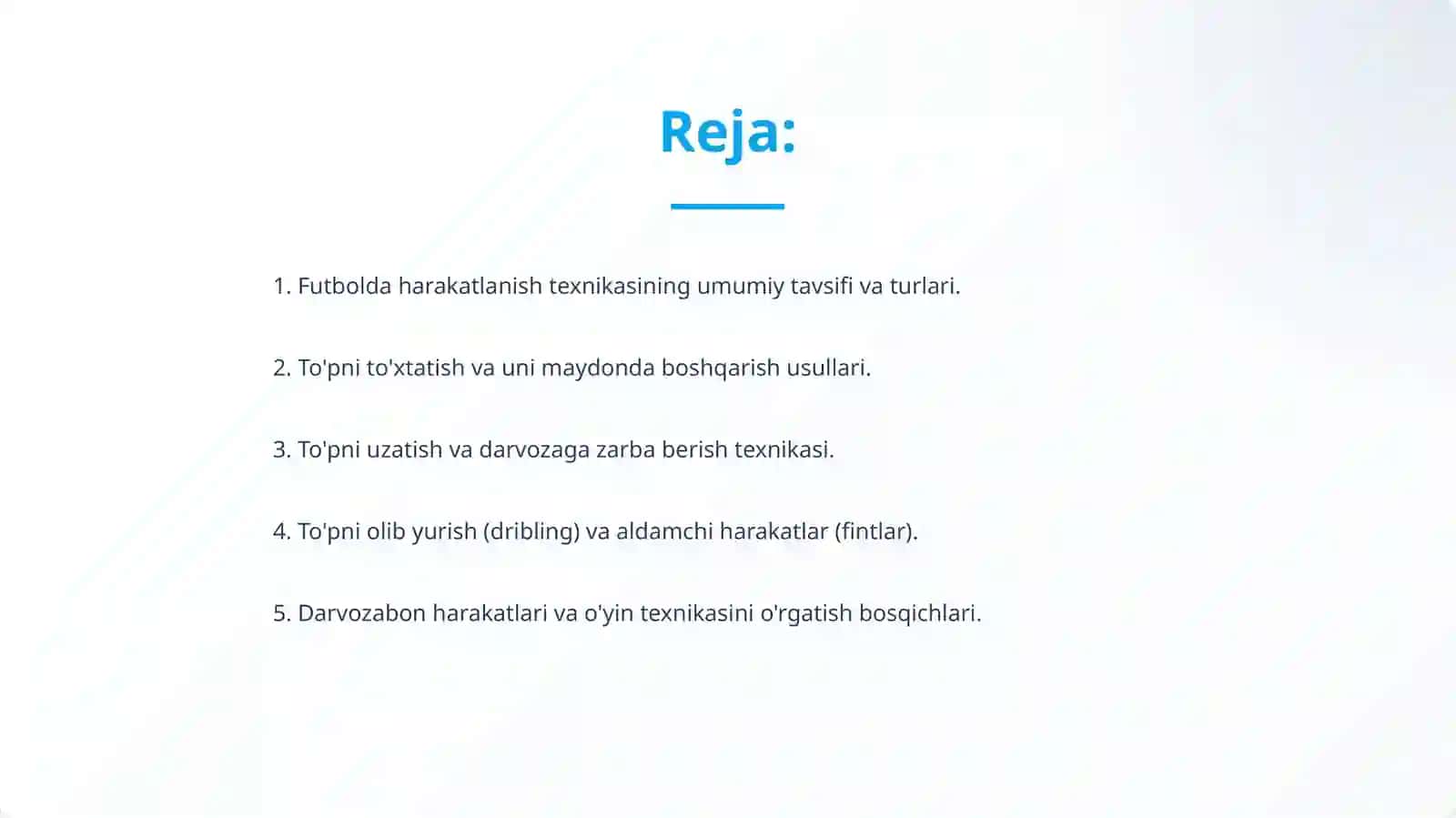Futbol O'yinida xarakatlanish va to’pni boshqarish Texnikani O'rgatish 2