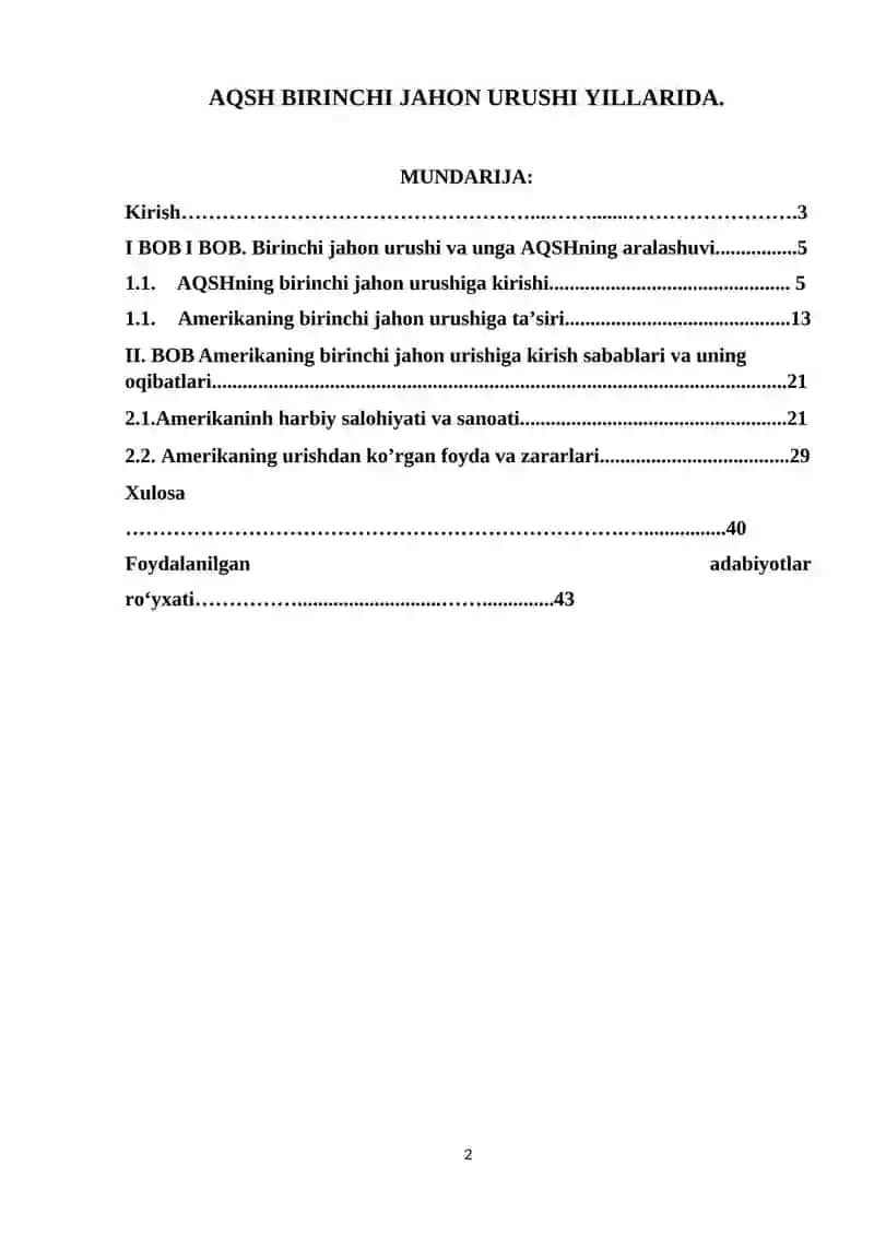 AQSH BIRINCHI JAHON URUSHI YILLARIDA 2