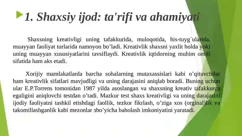 Shaxsiy ijod va ijodiy fikrlash vositalari 2
