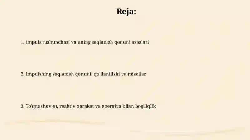 Impuls. Impuls va uning saqlanish qonuni 2