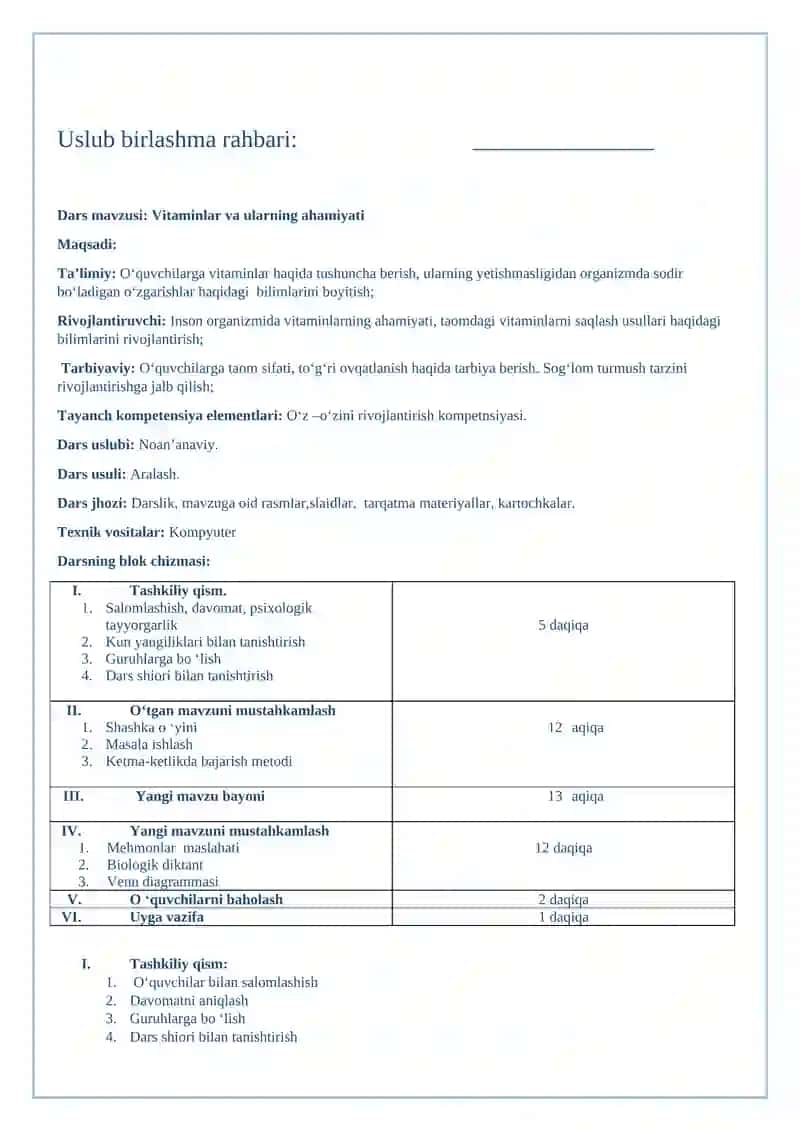 8-sinf biologiya fanidan 1 soatlik OCHIQ DARS ISHLANMASI 2