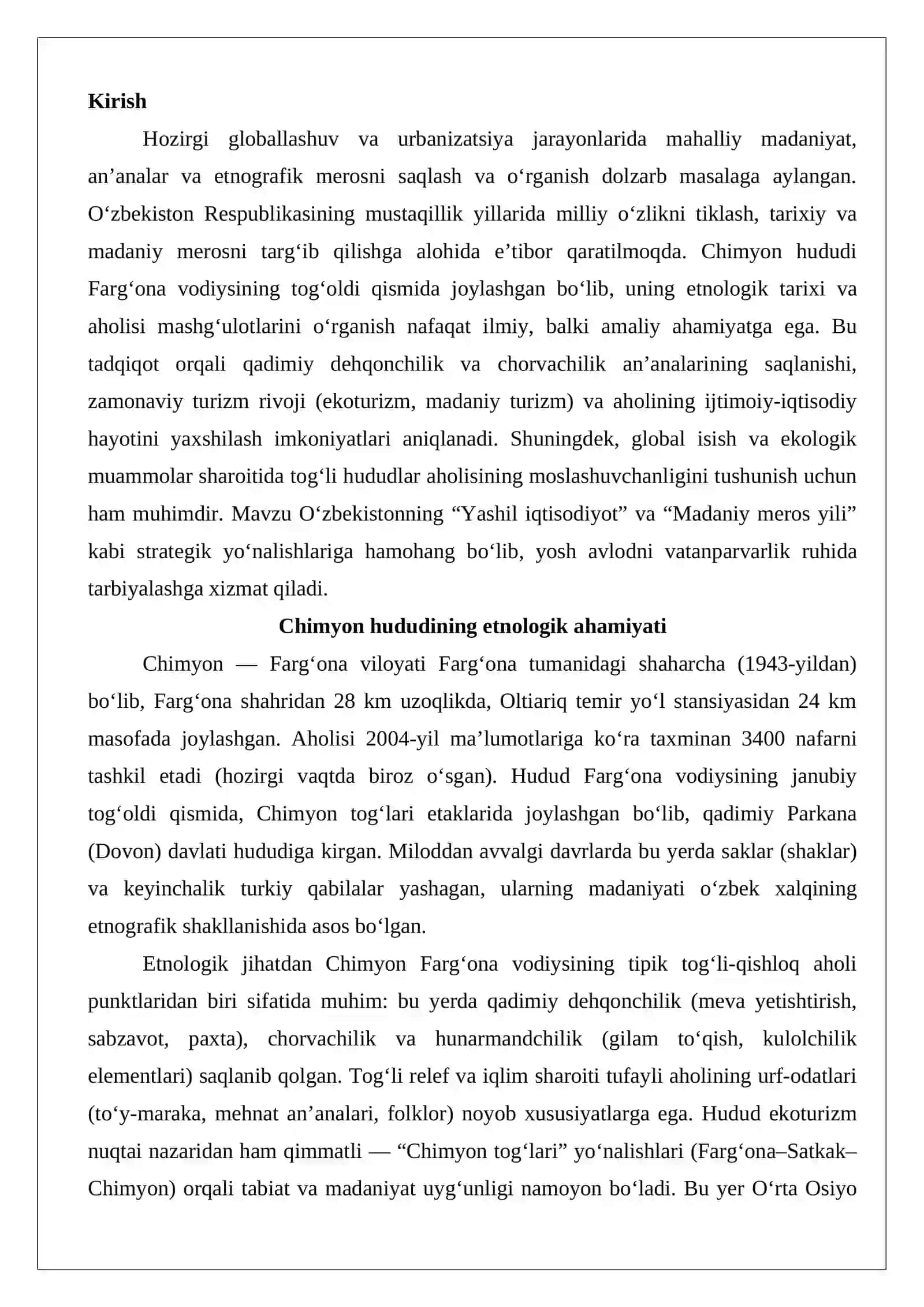 Chimyon etnologik tarixi va aholisi mashgʻulotlari 2