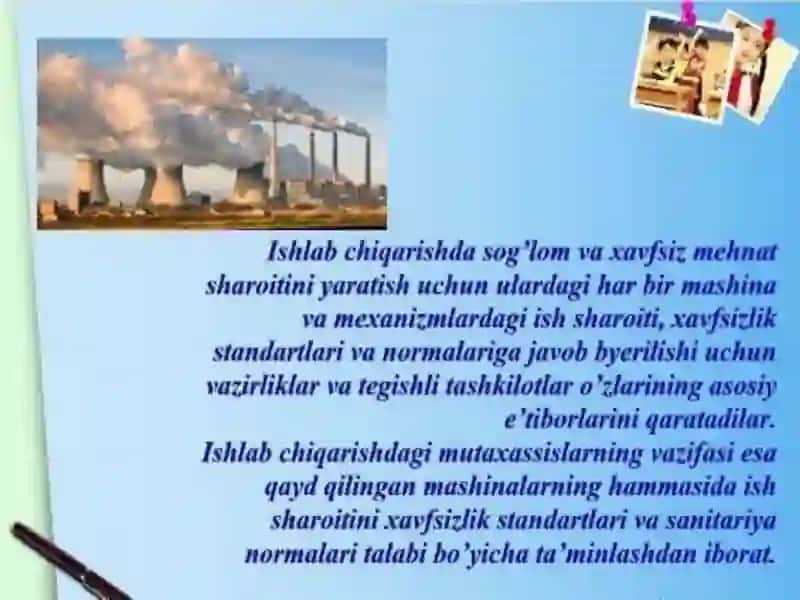 Ishlabchiqarish jarayonlari, sanitariya-sivagig'iyenasi 2