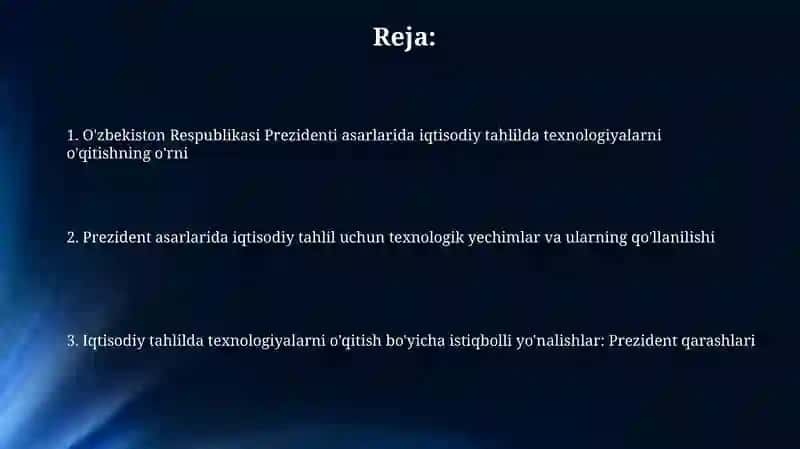 O‘zbekiston Resrublikasi Prezidenti asarlarida keltirilgan iqtisodiy tahlilda o‘qitish texnologiyasi 2